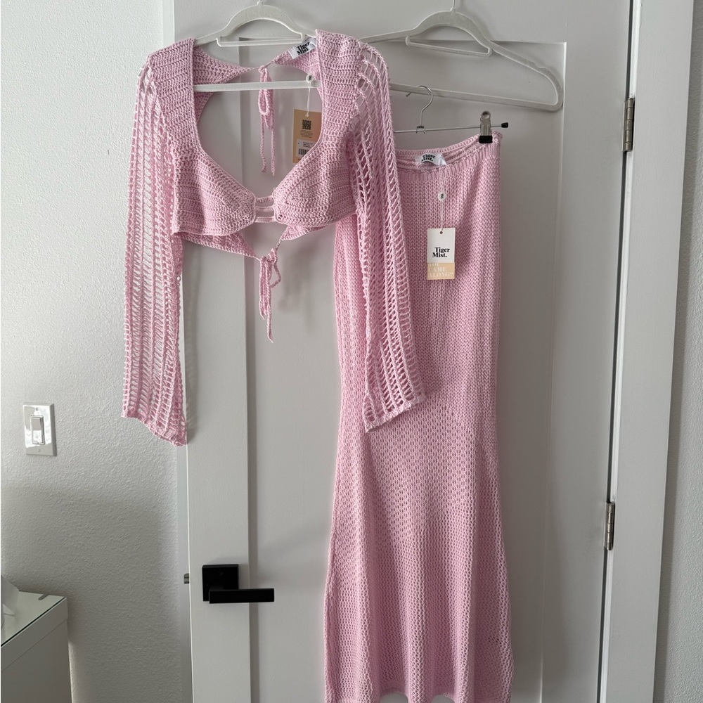 Tiger Mist Baby Pink Knit Top and Skirt Cover Up